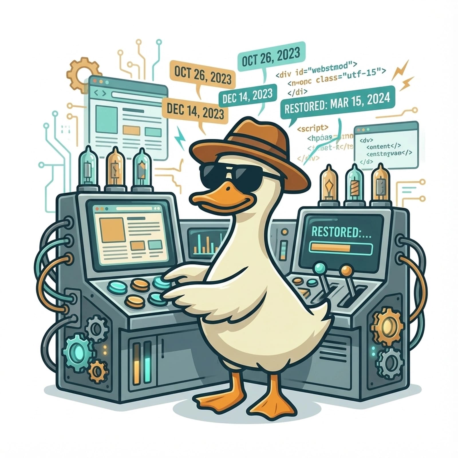 Duck operating time machine control panel restoring websites