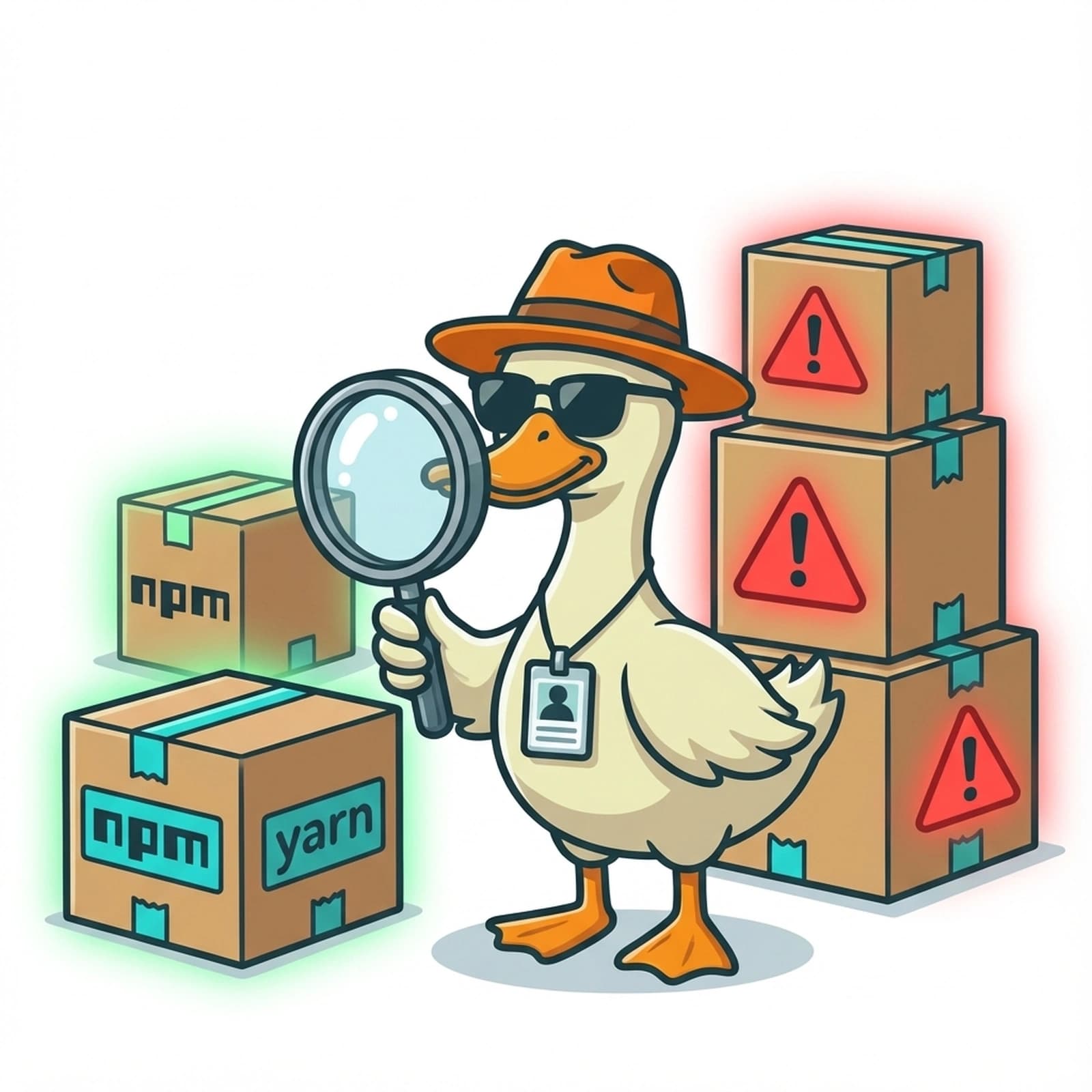 Duck security inspector examining packages for vulnerabilities