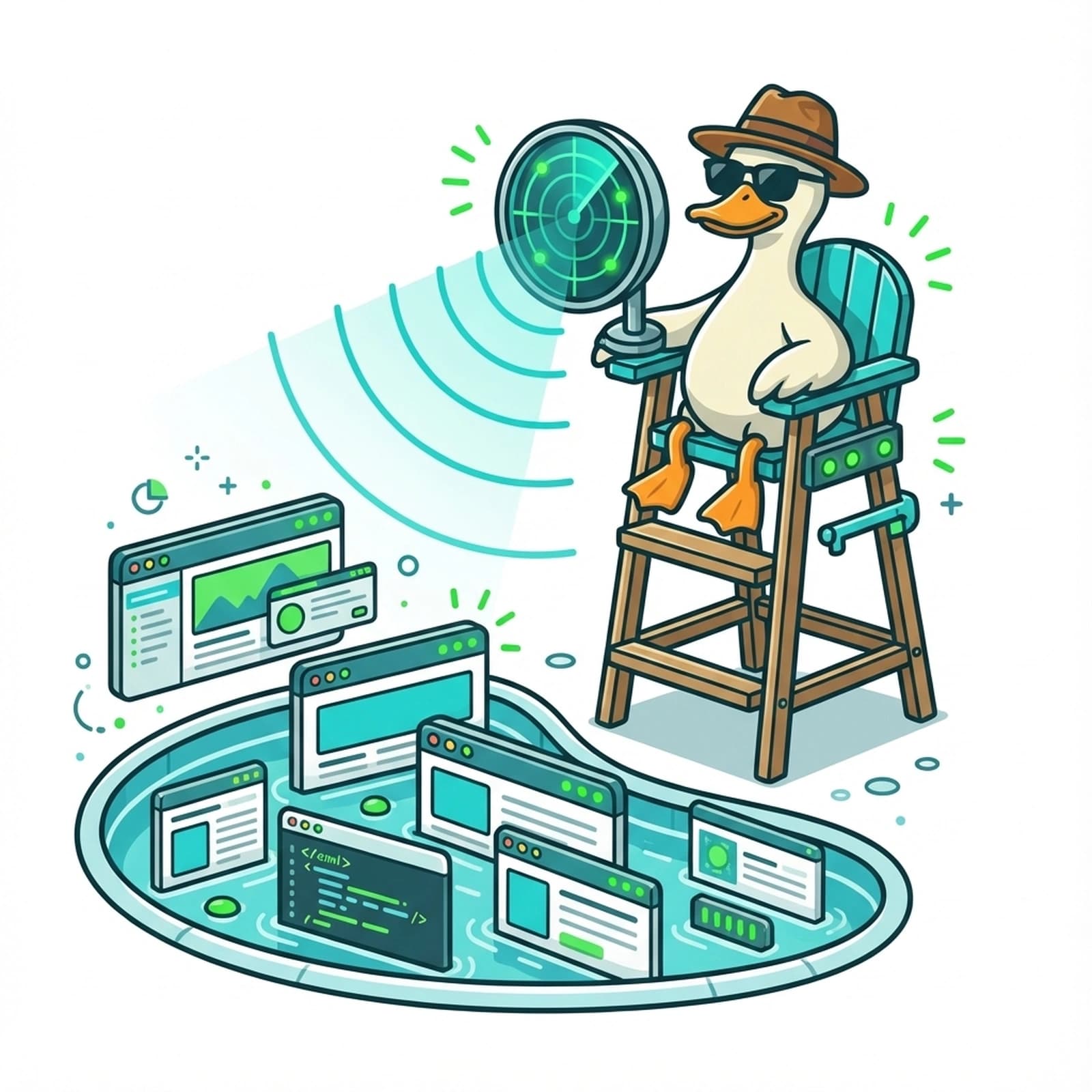 Duck lifeguard watching over websites with radar scanning