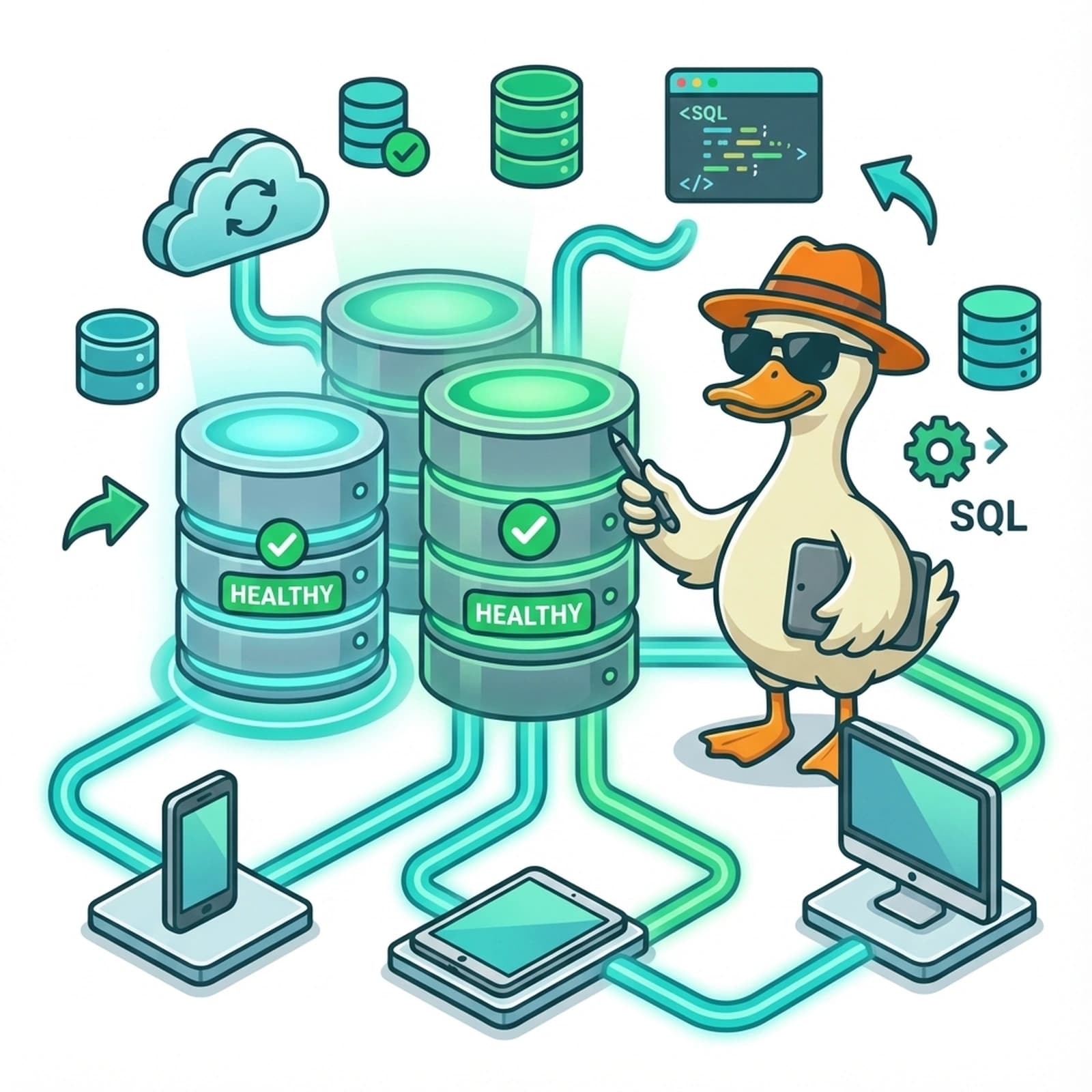 Duck monitoring database cylinders with cross-platform connections