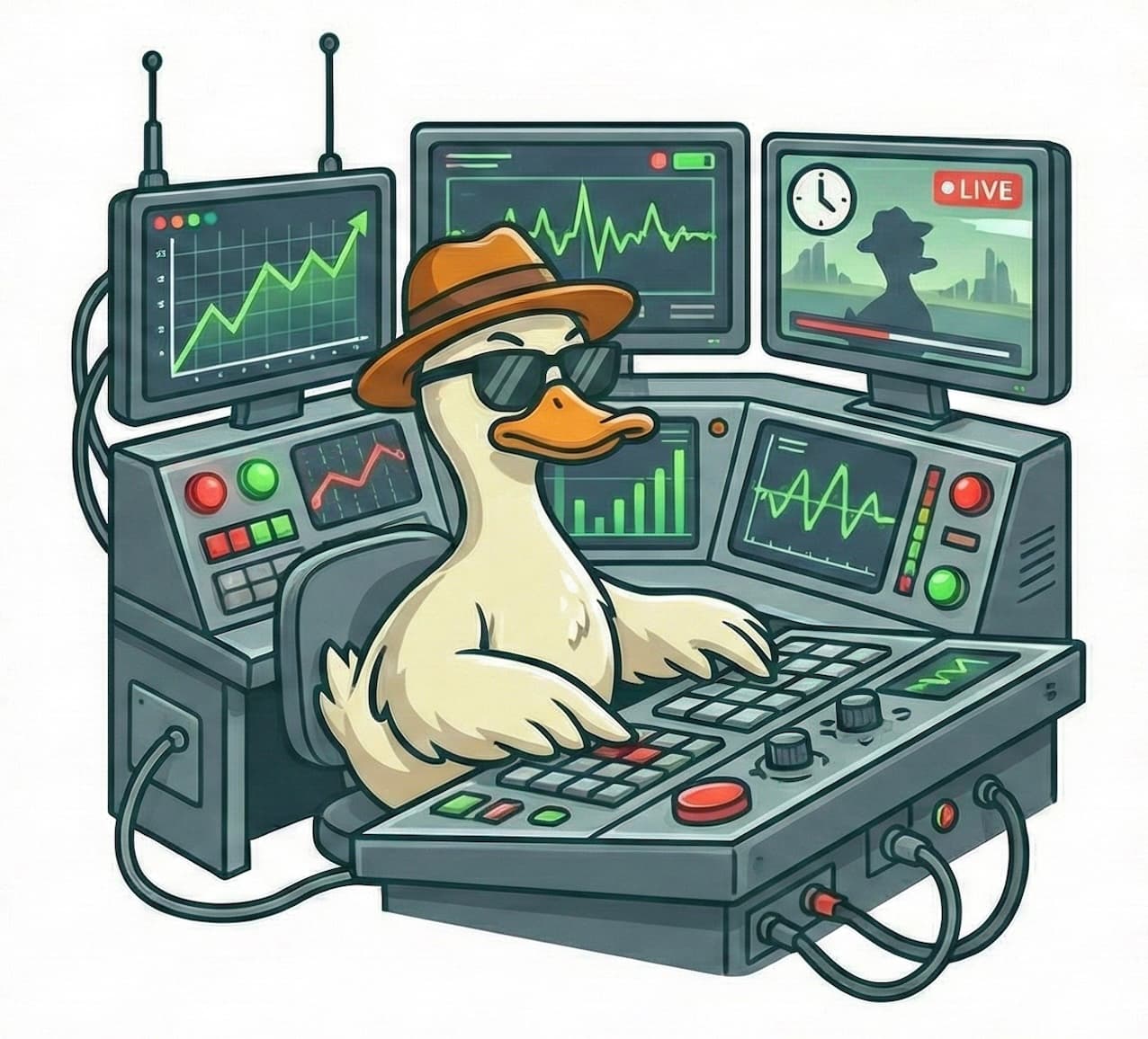 Sly the Duck at the command center - monitoring all your vibe projects